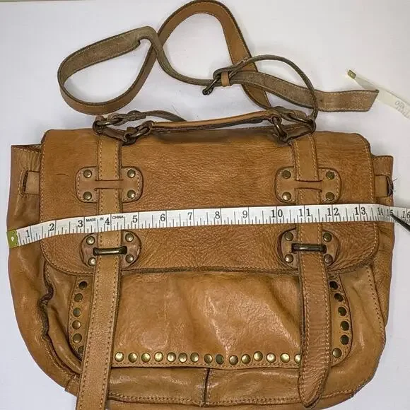 Patricia Nash Leather Studded Messenger Shoulder Bag Camel - Picture 11 of 16